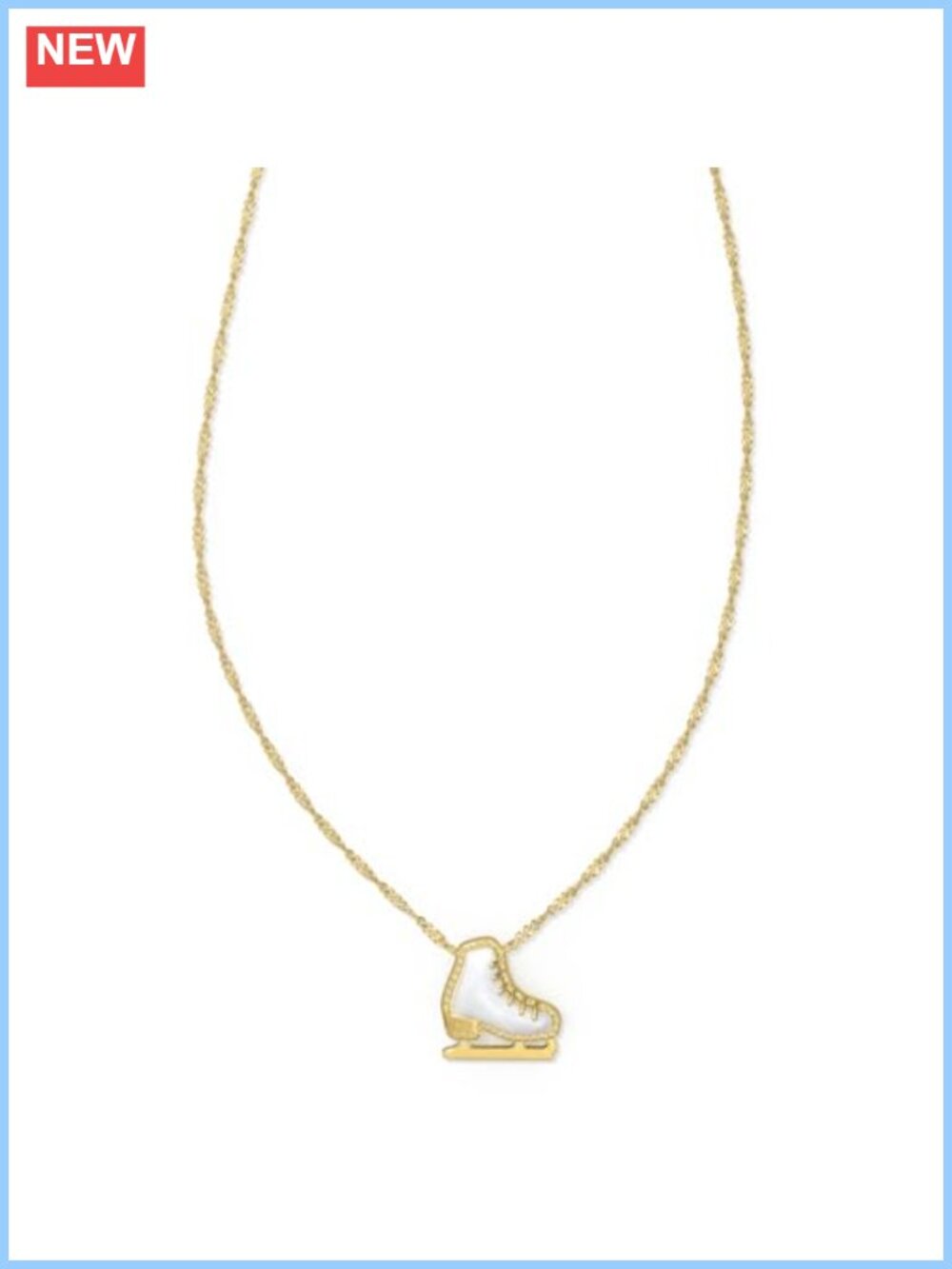 Gold-Plated Ice Skate Pendant Necklace Mother-of-Pearl 19" Chain